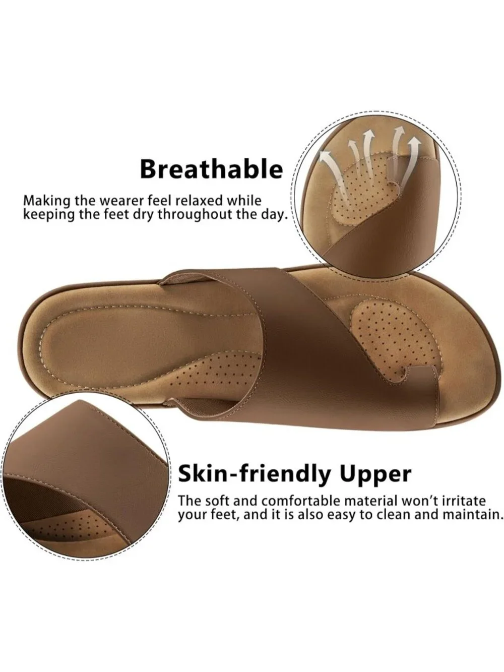 Women's Brown Flat Sandals Comfortable Walking Dressy Slides Casual Shoes